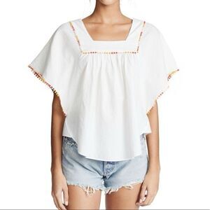 Madewell White Pompom Butterfly Top Size Medium
